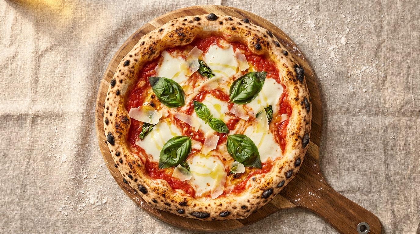 Pizza Margherita mit San Marzano Tomaten und Mozzarella